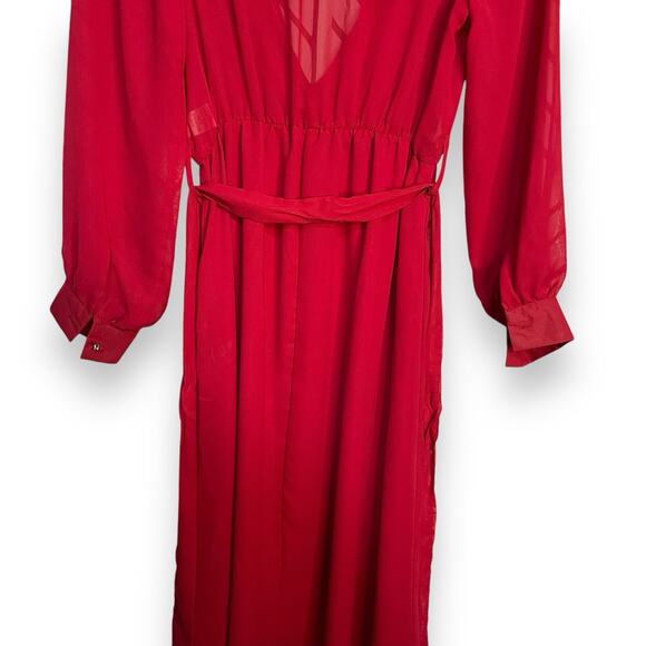 UPS & DOWNS Maxi Dress Womens Medium Red Semi Sheer Valentines Holiday Belt NWOT - Picture 9 of 14